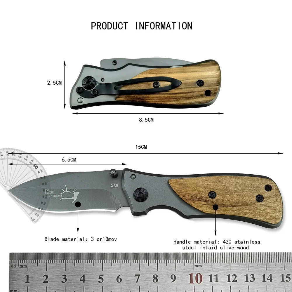 Canivete Dobrável – com Cabo de Madeira de Oliveira | para Fazenda, Lida no campo, Camping, Caça e Sobrevivência - Imagem 6