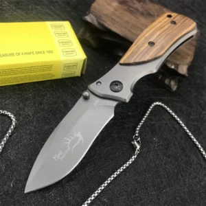 Canivete Dobrável – com Cabo de Madeira de Oliveira | para Fazenda, Lida no campo, Camping, Caça e Sobrevivência