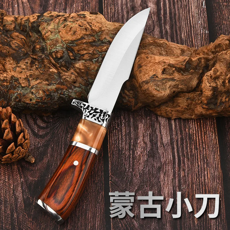 Faca Cutelo 4” para Carne – Faca de Açougue Camping com Cabo de Madeira Colorida | Faca de Caça e Cozinha Rústica - Imagem 4