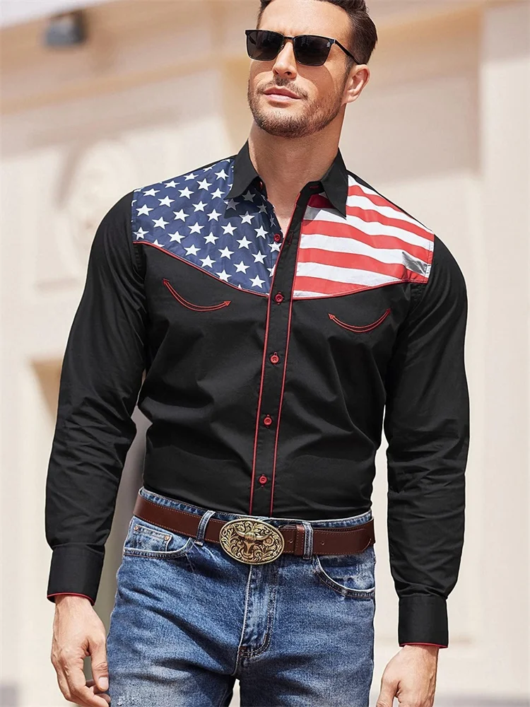 Camisa Masculina Casual 3D Estilo Cowboy – Manga Longa - Imagem 18