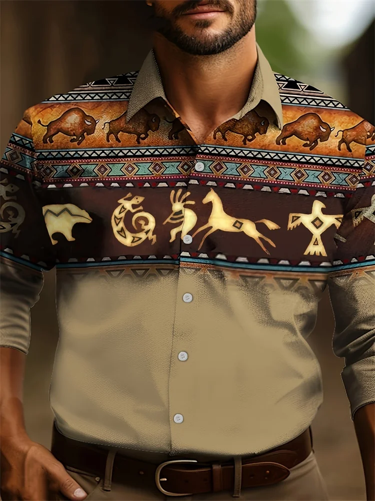 Camisa Masculina Casual 3D Estilo Cowboy – Manga Longa - Imagem 4