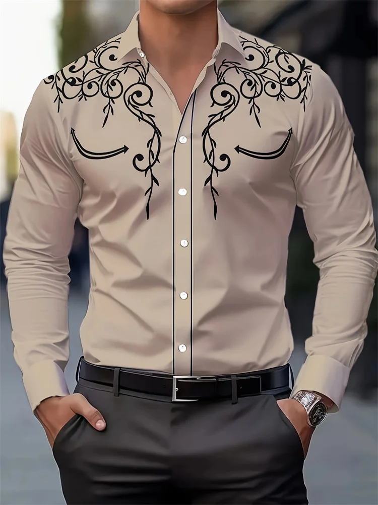 Camisa Masculina Casual 3D Estilo Cowboy – Manga Longa - Imagem 26