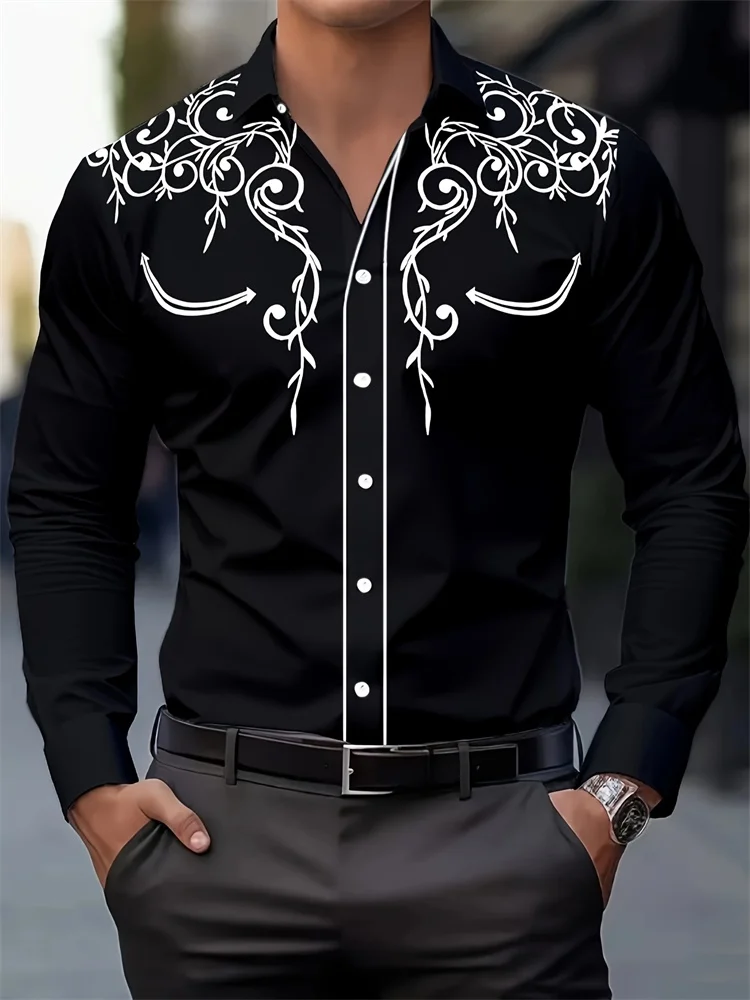 Camisa Masculina Casual 3D Estilo Cowboy – Manga Longa - Imagem 7