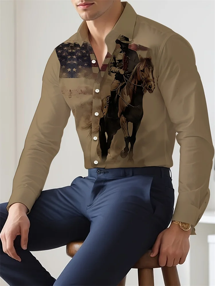 Camisa Masculina Casual 3D Estilo Cowboy – Manga Longa - Imagem 11