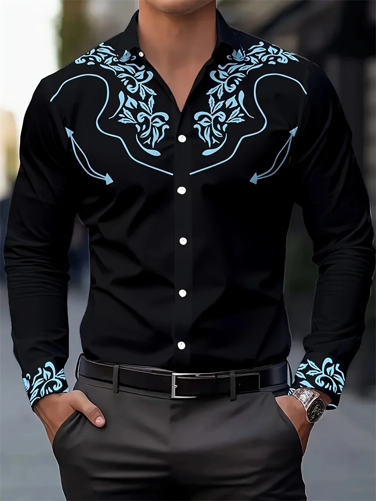 Camisa Masculina Casual 3D Estilo Cowboy – Manga Longa - Imagem 22