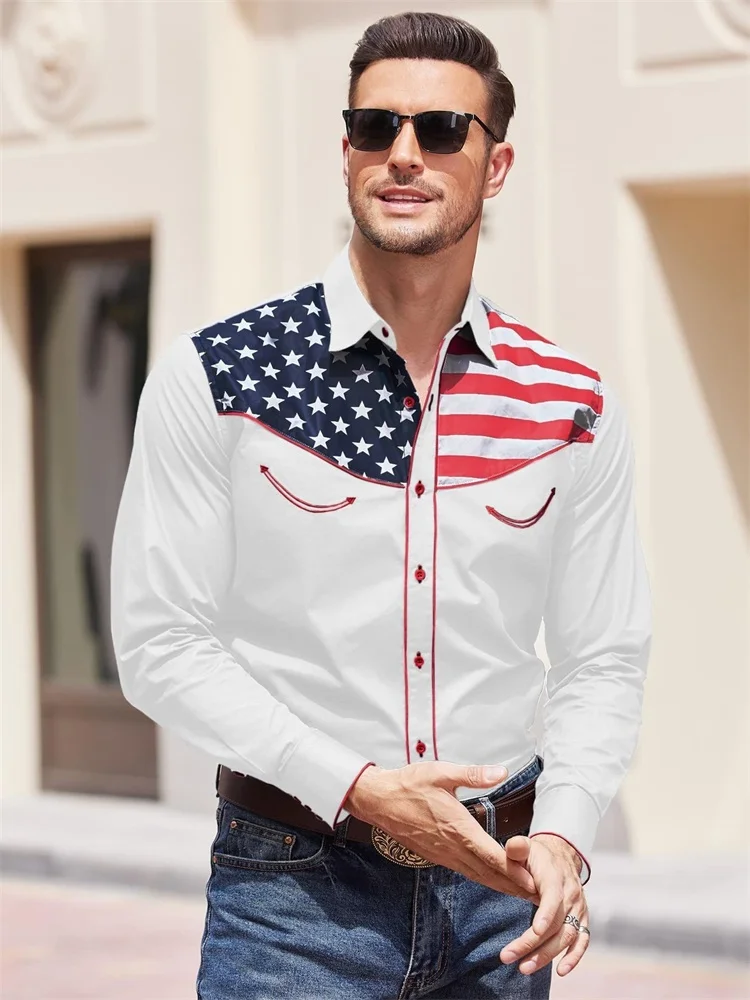 Camisa Masculina Casual 3D Estilo Cowboy – Manga Longa - Imagem 16