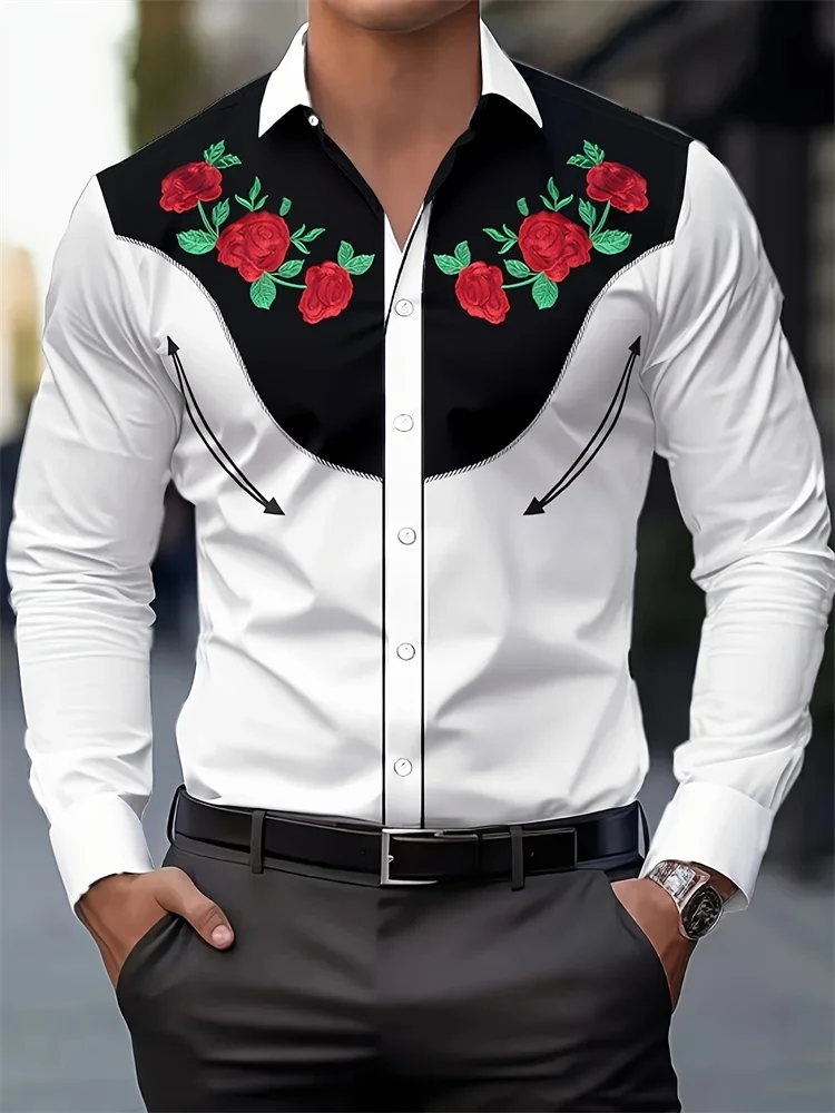 Camisa Masculina Casual 3D Estilo Cowboy – Manga Longa - Imagem 5