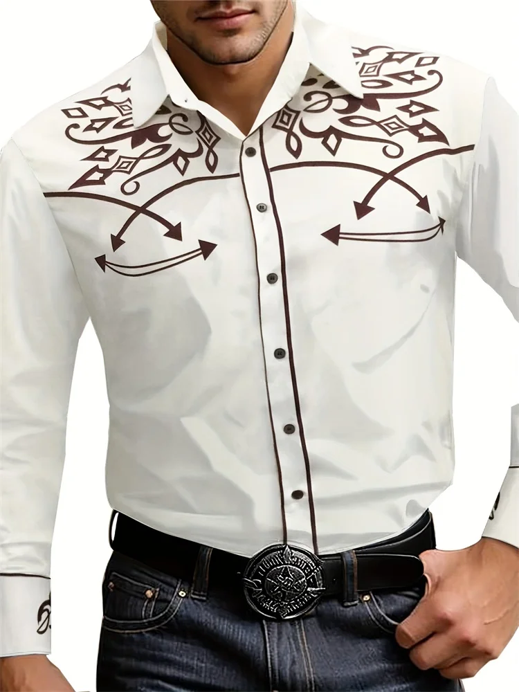 Camisa Masculina Casual 3D Estilo Cowboy – Manga Longa - Imagem 19
