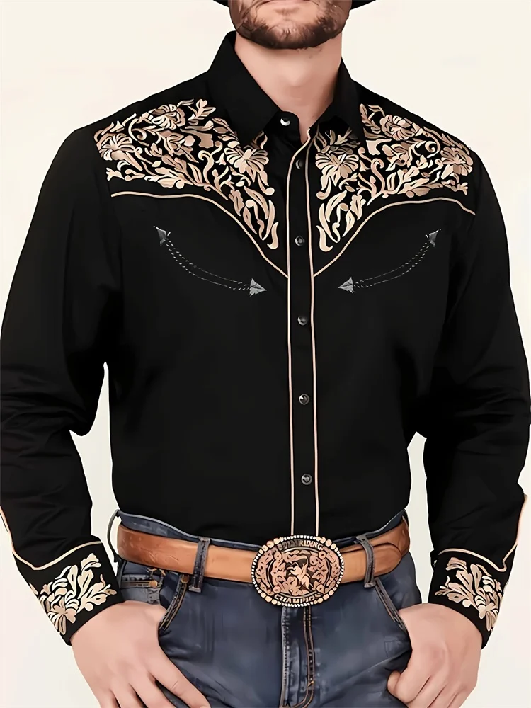 Camisa Masculina Casual 3D Estilo Cowboy – Manga Longa - Imagem 10