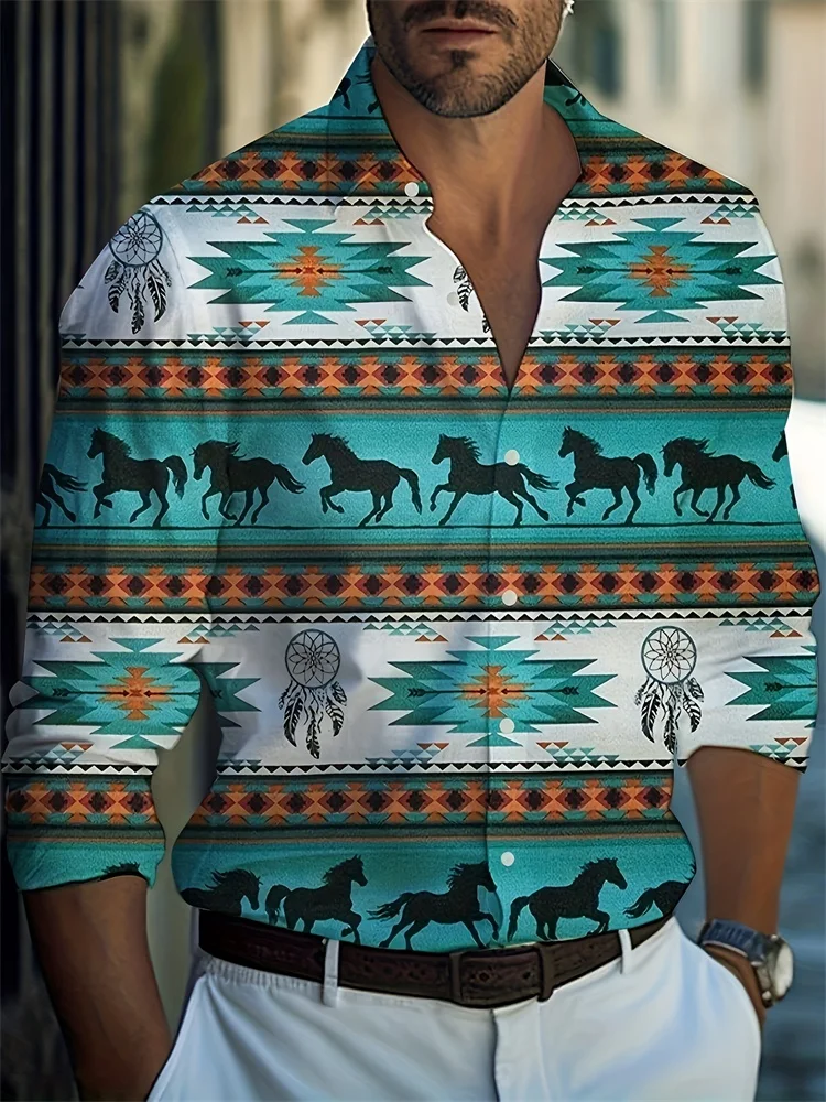 Camisa Masculina Casual 3D Estilo Cowboy – Manga Longa - Imagem 3