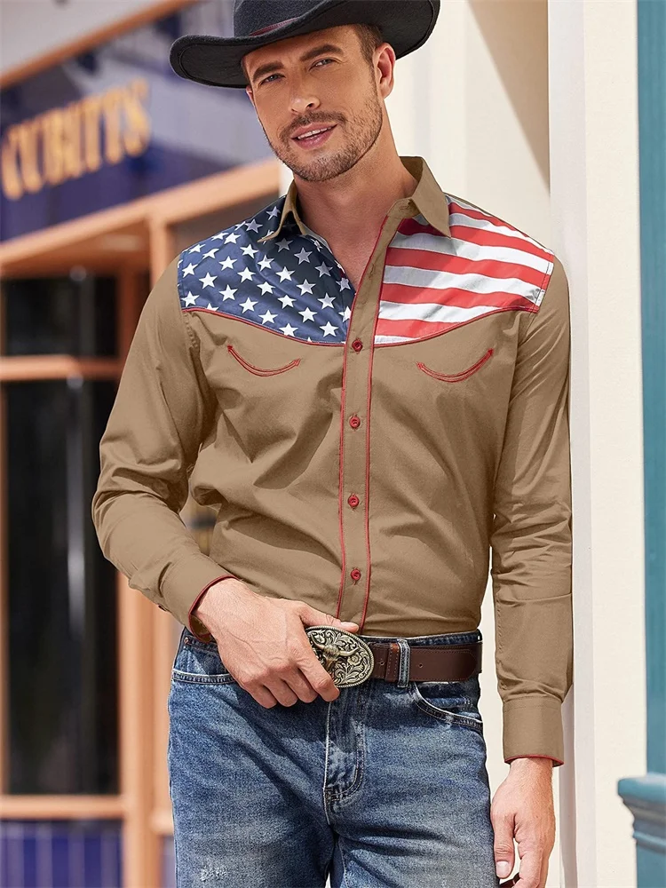 Camisa Masculina Casual 3D Estilo Cowboy – Manga Longa - Imagem 13
