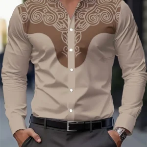 Camisa Masculina Casual 3D Estilo Cowboy – Manga Longa