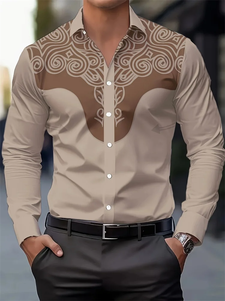 Camisa Masculina Casual 3D Estilo Cowboy – Manga Longa