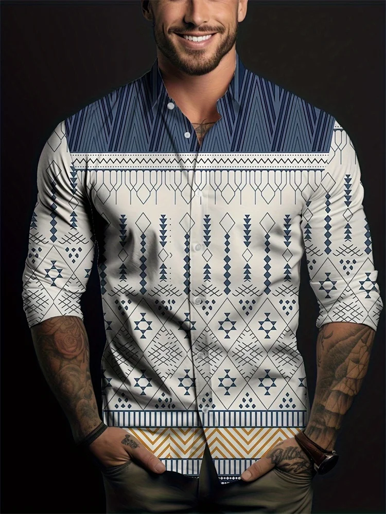 Camisa Masculina Casual 3D Estilo Cowboy – Manga Longa - Imagem 21