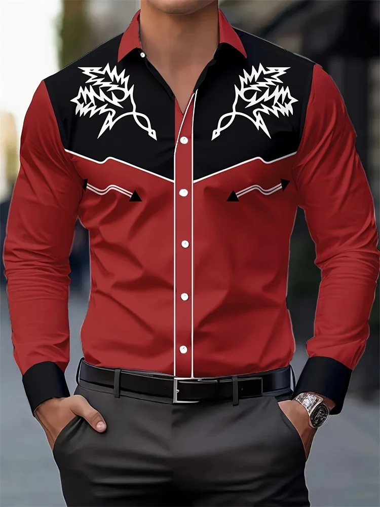 Camisa Masculina Casual 3D Estilo Cowboy – Manga Longa - Imagem 20