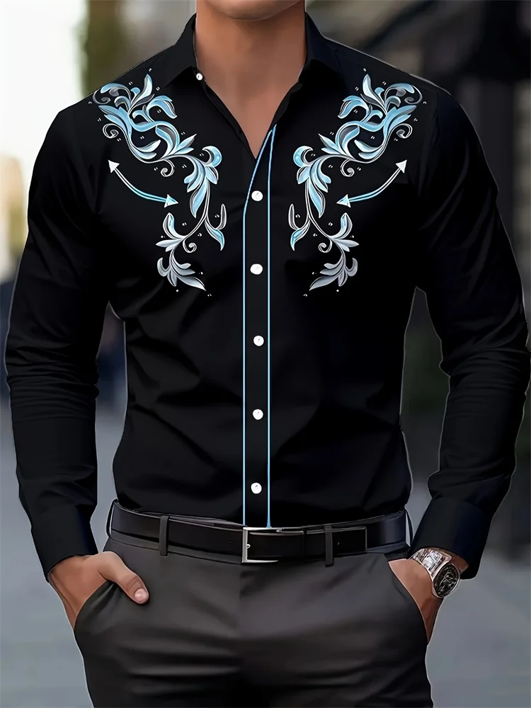 Camisa Masculina Casual 3D Estilo Cowboy – Manga Longa - Imagem 8
