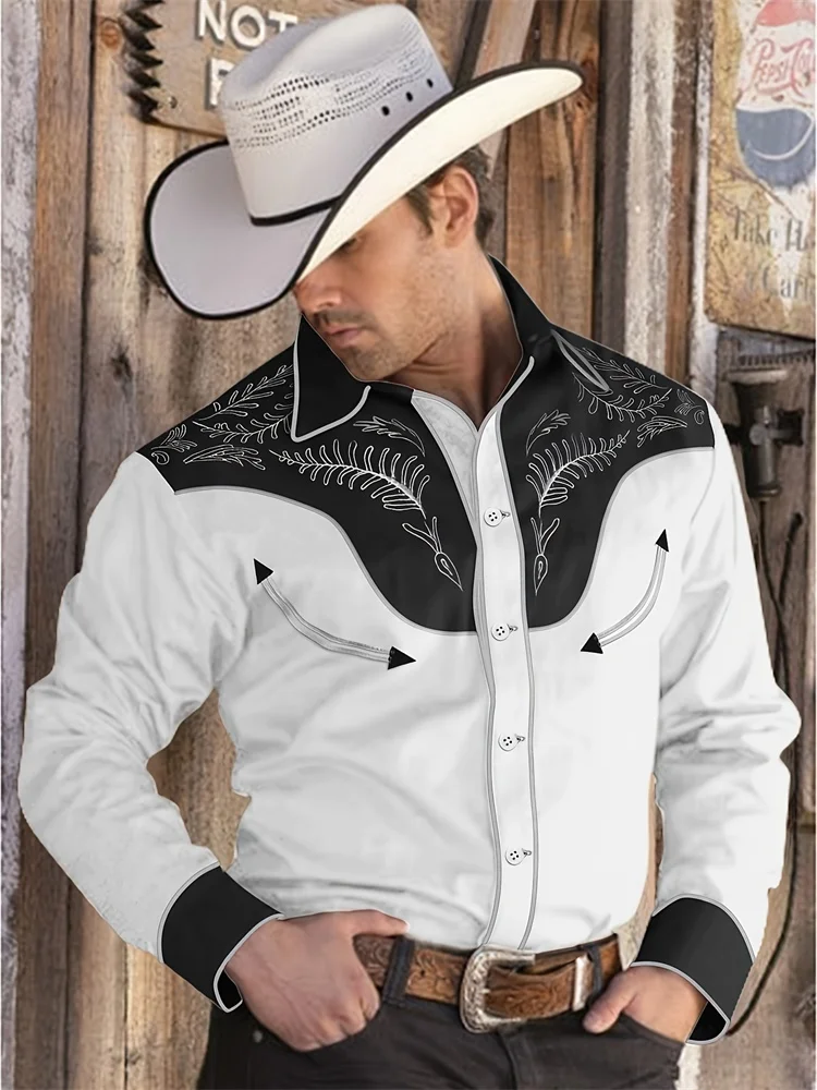 Camisa Masculina Casual 3D Estilo Cowboy – Manga Longa - Imagem 2